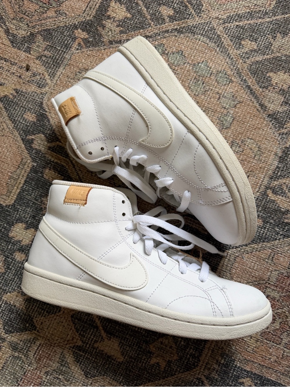 Nike White High-Top Sneakers with Tan Heel Tab